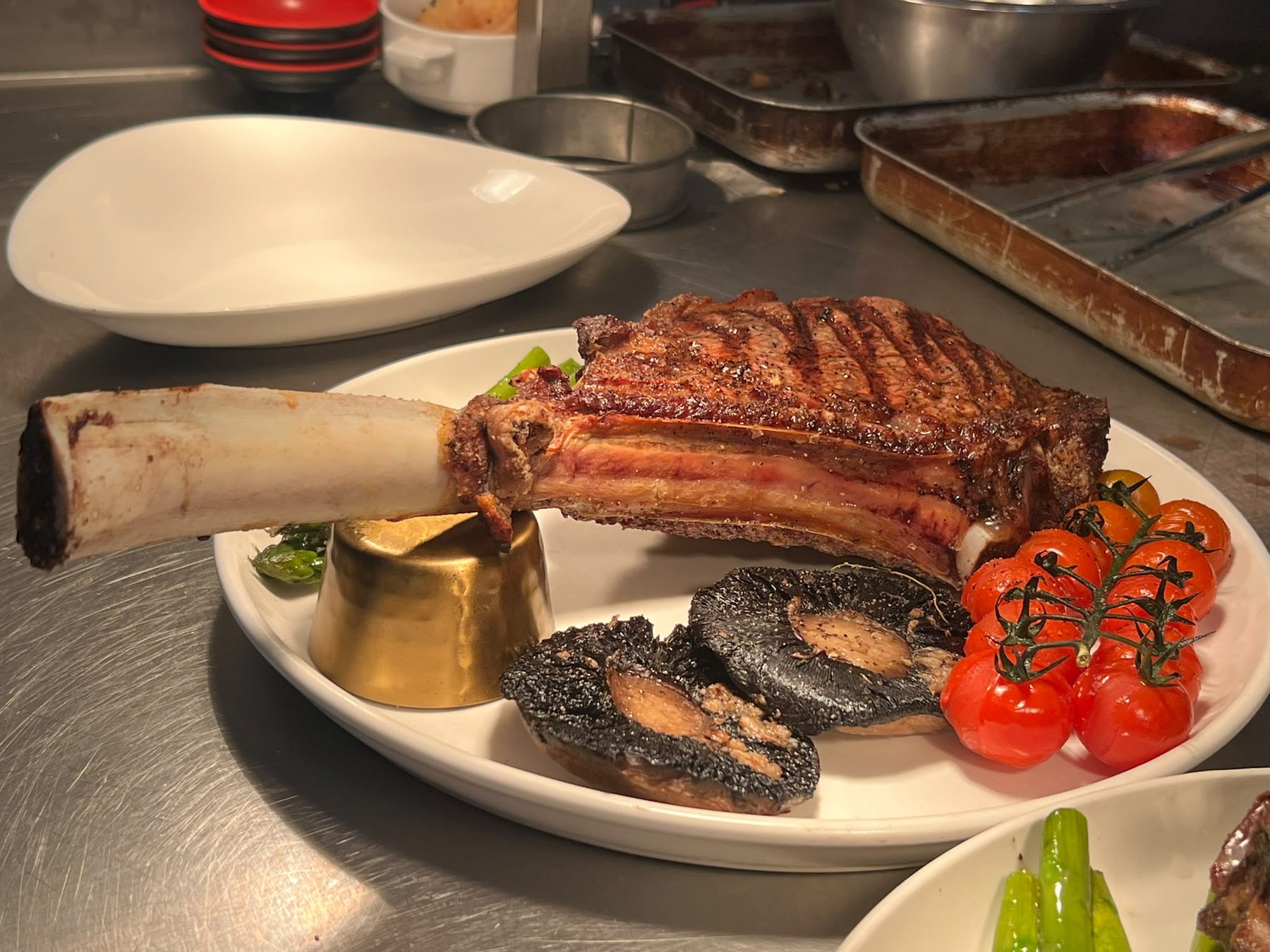 Steak plated fresh from the kitchen