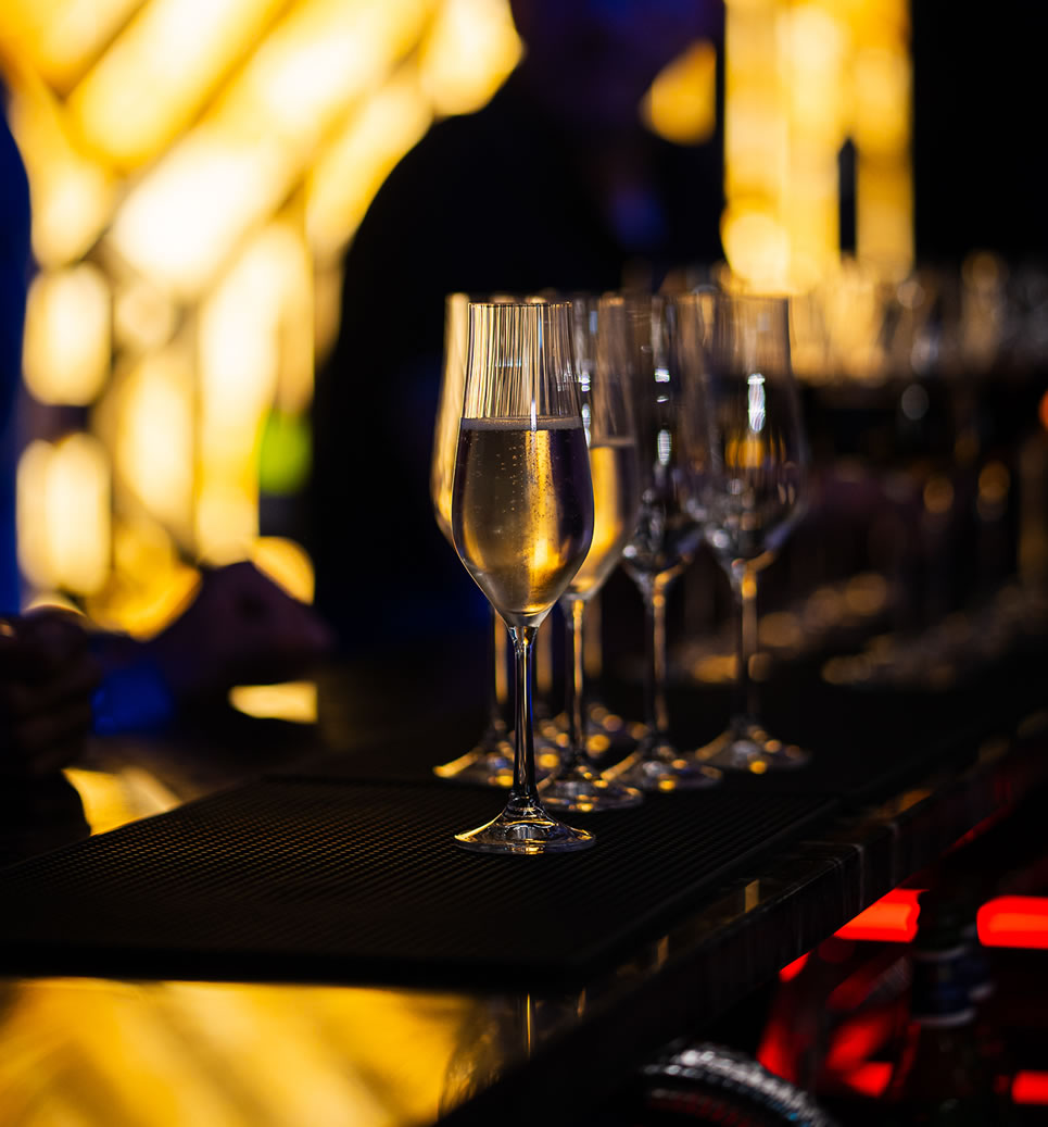 Champagne flutes on the bar