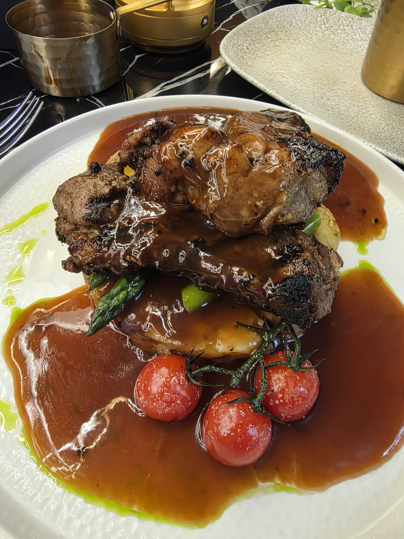 Slow-cooked lamb shank with rich gravy